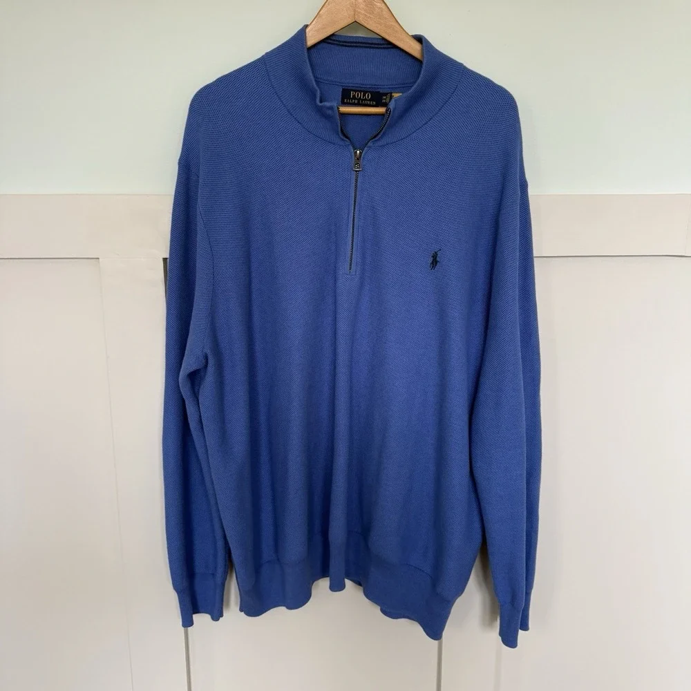 Polo Ralph Lauren  1/4 Zip Pullover Sweater Size 3XB Pima Cotton Blue Preppy